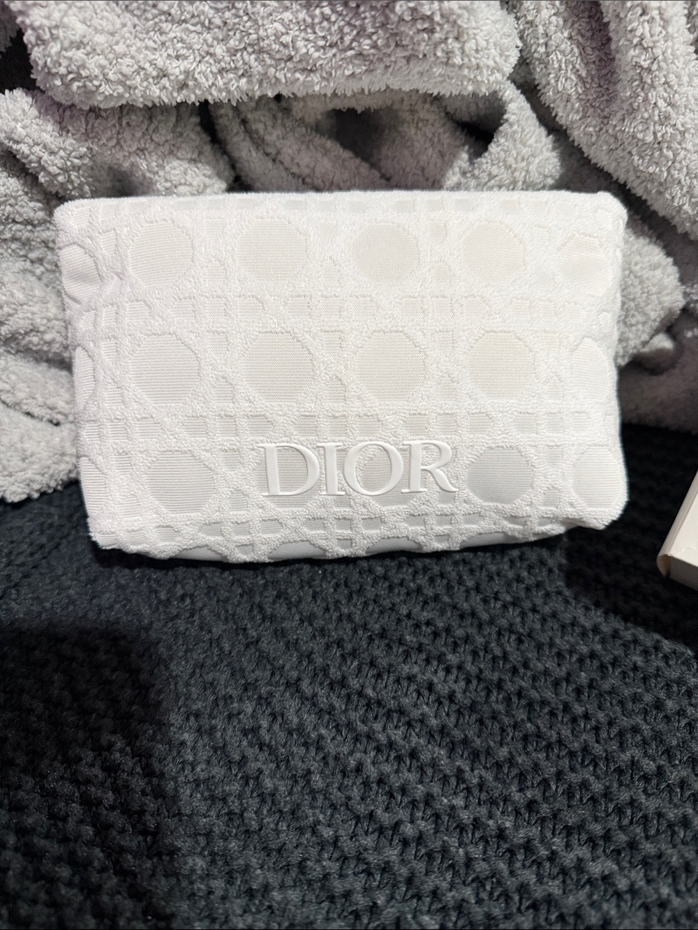 Dior White Embossed Logo Cosmetic Pouch